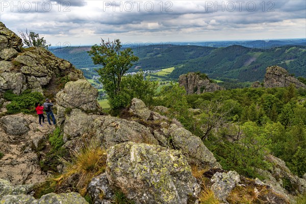 The Bruchhauser Steine, in the Hochsauerland district, rock formations with four main rocks, on the Istenberg in the Rothaargebirge, Bruchhausen, Olsberg, North Rhine-Westphalia, Germany, Europe