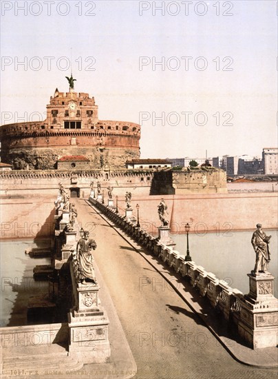 Castle and bridge of St. Angelo, Rome, Italy, Historic, digitally restored reproduction from a 19th century original, Record date not stated, Castle and bridge of St. Angelo, Rome, Italy, Historic, digitally restored reproduction from a 19th century original, Record date not stated, Europe