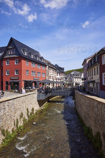 City centre with Erft and pedestrian zone of Bad Münstereifel, Eifel, Euskirchen district, North Rhine-Westphalia, Germany, Europe