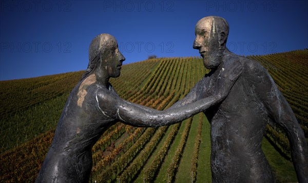Sculpture Encounter by Karl Ulrich Nuss, sculpture path, vineyard, vines, vine cultivation, autumn colouring, autumn, Strümpfelbach, Weinstadt, Baden-Württemberg, Germany, Europe