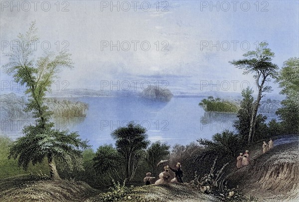 Saratoga Lake New York USA, From a nineteenth century print, Historic, digitally restored reproduction from a nineteenth century original, Record date not stated