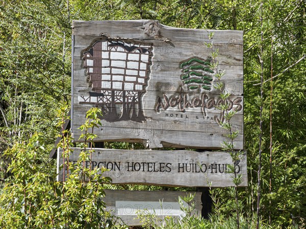 Information sign of Nothofagus Hotel, Reserva Biológica Huilo Huilo, Chile, South America