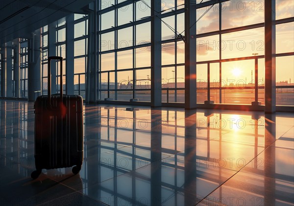 Passenger travel suitcases and bags in the airport terminal, concept of travel and vacation, AI generated