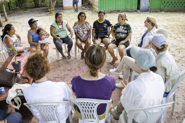 Svenja Schulze (SPD), Federal Minister for Economic Cooperation and Development, visits the community of Jamaraqua in the Tapajos National Forest. Here during a conversation with woman from the village. Jamaraqua, 20.07.2024. Photographed on behalf of the Federal Ministry for Economic Cooperation and Development