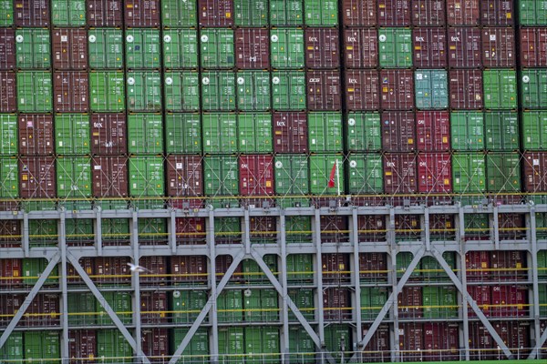 Container ship Ever Gifted, arriving in the port of Hamburg, shipping company Evergreen, Singapore, 399 metres long, can carry over 20, 000 containers, Hamburg, Germany, Asia