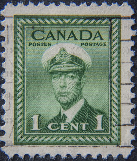 George VI was King of the United Kingdom and the Dominions of the British Commonwealth from 1936 until his death in 1952. Portrait on a Canadian post stamp