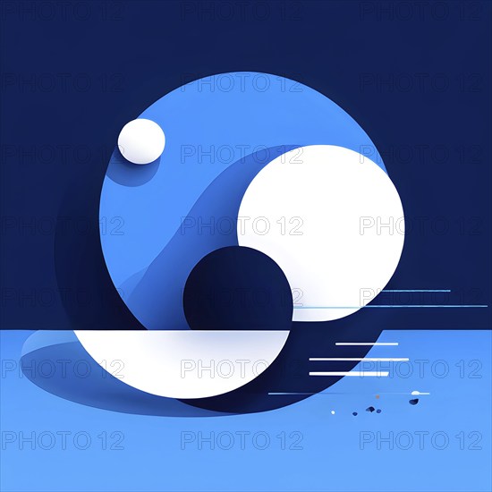 Minimalist illustration featuring abstract shapes to convey fun and ease, wallpaper with blue color accent, AI generated