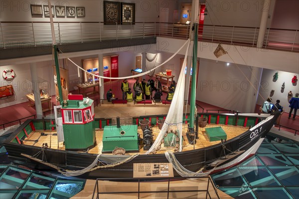 Fishing boat OD. 1 Martha in the NAVIGO Visserijmuseum, fishery museum at Oostduinkerke, Koksijde, West Flanders, Belgium, Europe