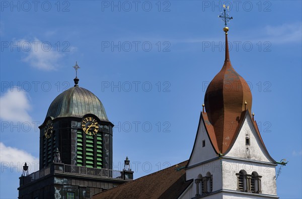 Bell tower and steeple, parish church of St Peter and Paul, Willisau, Canton Lucerne, Switzerland, Europe