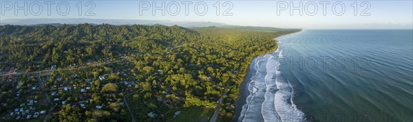 Aerial view, view of Cahuita National Park, coast and coastal landscape with forest, Cahuita, Limón, Costa Rica, Central America