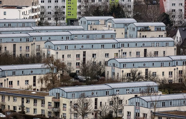 View of high-rise buildings and apartment blocks in the Berlin district of Marzahn-Hellersdorf, Berlin, 12/02/2023
