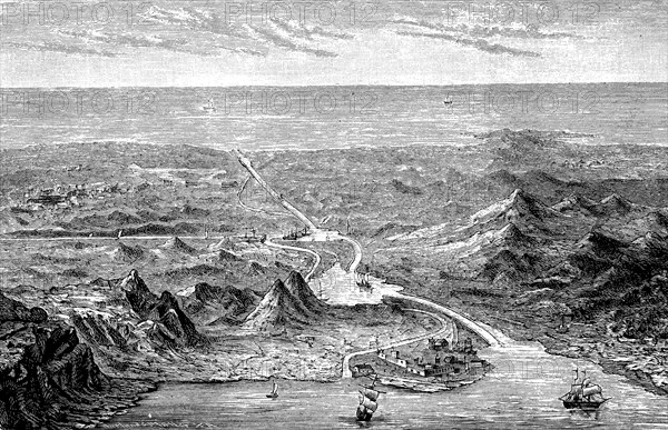 The Suez Canal in Egypt in 1880, Historical, digital reproduction of an original from the 19th century