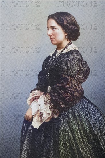 Madame Constance Nantier-Didiee, 1832-1867, French mezzo-soprano. Painted by DJPound after a photograph by Mayall. From the book The Drawing-Room of Eminent Personages, Volume 2, published in London 1860, digitally restored reproduction from a 19th century original, record date not stated