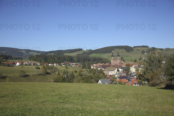 View of St. Peter in the Upper Black Forest, St., Church, Landscape, Southern Black Forest, Black Forest, Baden-Württemberg, Germany, Europe