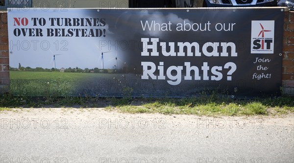 Anti wind turbine protest banner at Belstead, Suffolk, England, United Kingdom, Europe
