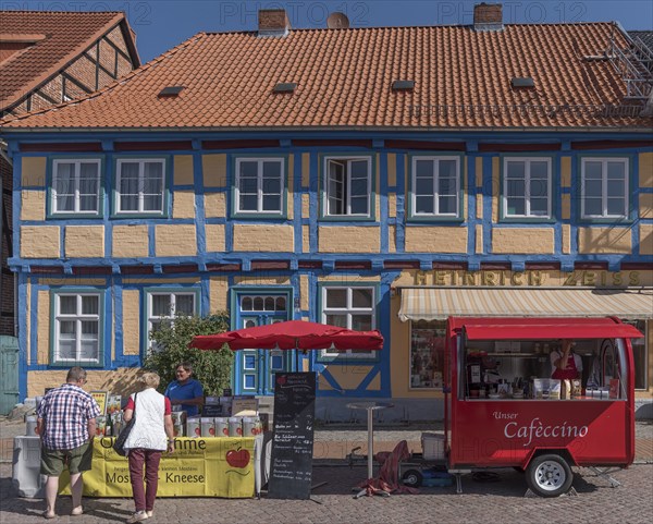 Renovated, historic half-timbered house, market square, Rehna, Mecklenburg-Western Pomerania, Germanybd