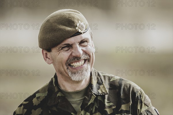Colonel Jiri Libal, Commander 4th Rapid Deployment Brigade, photographed as part of a Bundeswehr exercise with forces from Norway and the Czech Republic during the 'Wettiner Schwert' exercise as part of Quadriga 2024 in the training town of Schnöggersburg, 8 April 2024