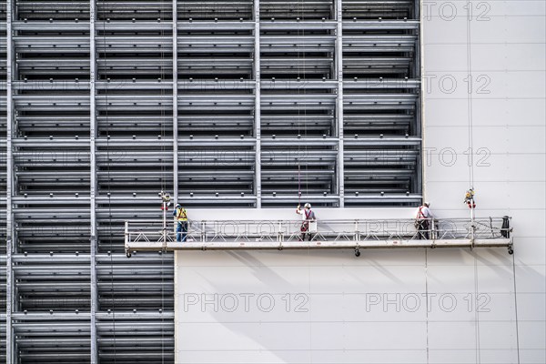 Construction of a high-bay warehouse, storage system for high space utilisation, in steel construction, North Rhine-Westphalia, Germany, Europe