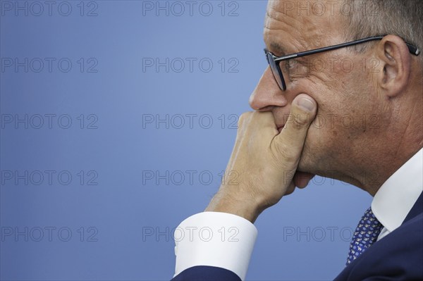 Friedrich Merz, CDU party chairman, at the Federal Press Conference on the consequences of Solingen. Berlin, 27.08.2024