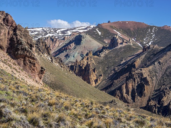 Colorful rock formations in the Valle Lunar, section of the Jeinimeni National Park, Patagonia, Chile, South America