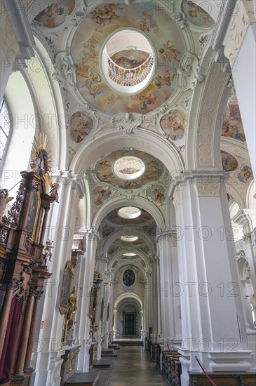 Baroque vault in the side wing of the Basilica of St Mauritius, Niederaltaich, Lower Bavaria, Germany, Europe