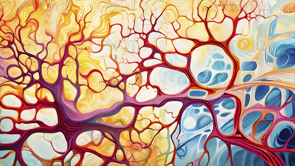 Abstract representation of neural networks modeled after the human brain with intricate web-like patterns and connections, AI generated