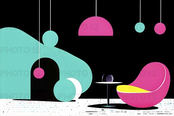 Minimalist illustration featuring abstract shapes in neon colors to convey fun and ease, AI generated