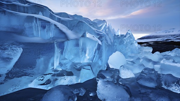 Close up of a stunning glacier with blue ice formations, AI generated