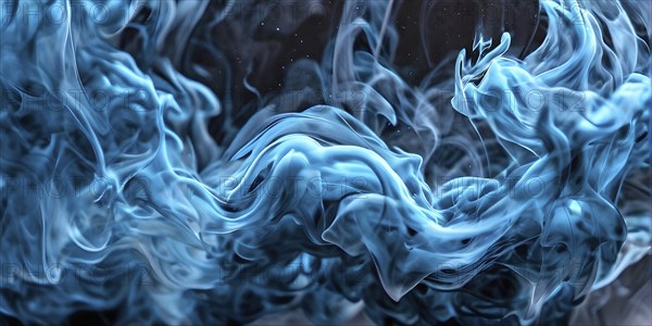 Abstract art of cyan liquid smoke in dynamic motion, AI generated