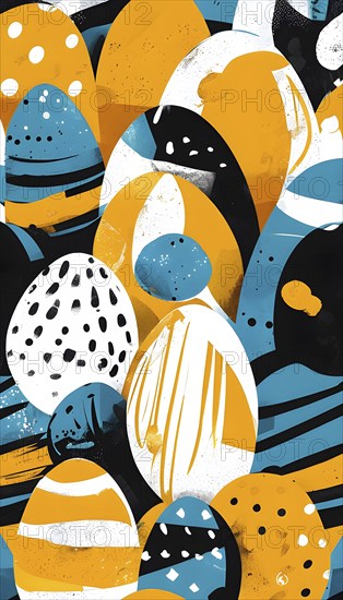 Illustration of an abstract Easter egg design with geometric patterns, bold colors, and a mix of textures, creating a modern and dynamic look, AI generated