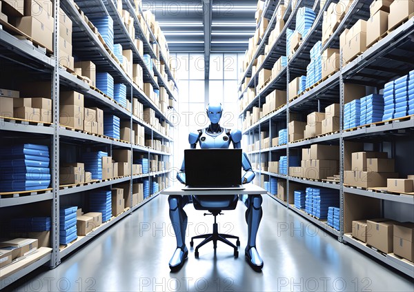 Ai robot works in warehouse logistics, ai generated, AI generated, storage, delivery, package, industry