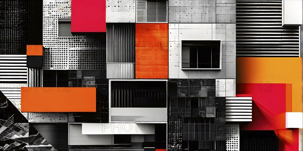 AI generated Collage showcasing juxtaposed vintage and modern motifs in black and white and vibrant colors