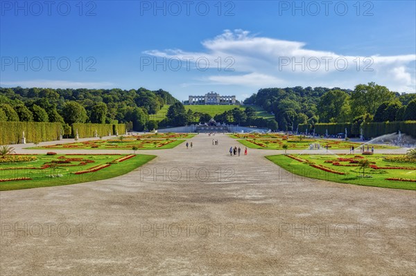 Extensive baroque gardens with palace in the background, Vienna