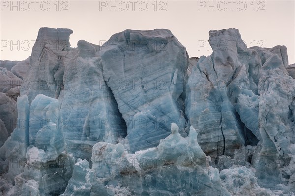 Ice formations, glacier edge of Monacobreen, Liefdefjord, Woodfjord area, Spitsbergen Island, Svalbard and Jan Mayen archipelago, Norway, Europe