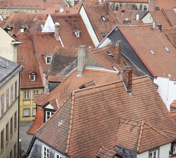 View from the cathedral square to the roofs of the old town, Bamberg, Upper Franconia, Bavaria, Germany, Europe