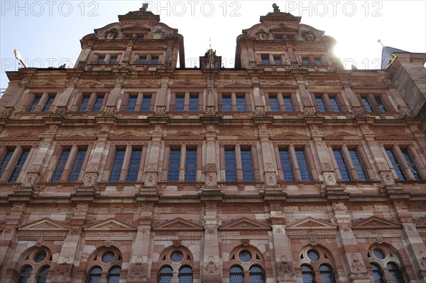 Façade (detail) of the Friedrichsbau of the Heidelberg castle ruins as seen from the Altan, destroyed in 1689, castle courtyard, Heidelberg, Baden-Württemberg, Germany, Europe