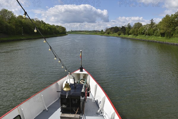 Trip on the paddle steamer, side-wheel steamer, Freya on the Kiel Canal, Kiel Canal, Schleswig-Holstein, Germany, Europe