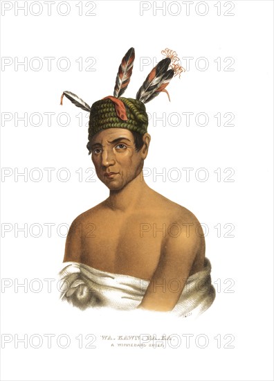 American Indian, Native American, Wa-Kawn-Ha-Ka, Chief of the Winnebago tribe, United States of America, USA, Painting by Charles Bird King (1785, 1862), c. 1840, Historic, digitally restored reproduction from a 19th century original, Record date not stated, North America