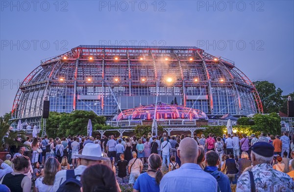 Botanical Night, illuminated large tropical house, Botanical Garden, Lichterfelde, Steglitz-Zehlendorf, Berlin, Germany, Europe