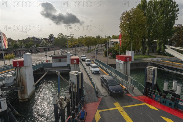 Ferry Meersburg to Constance, Lake Constance, ferry harbour Constance-Staad, cars, transport, Baden-Württemberg, Germany, Europe