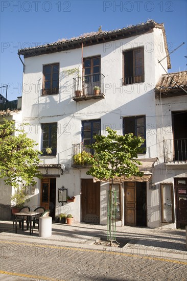 Building in historic square Placeta de San Miguel Bajo in the Albaicin district, Granada, Spain, Europe