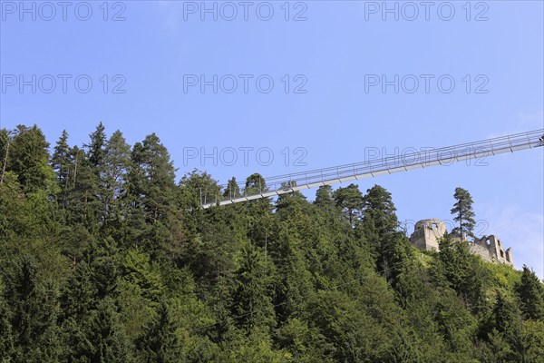 The Highline 179 in Reutte, Tyrol. It is one of the longest pedestrian suspension bridges in the world