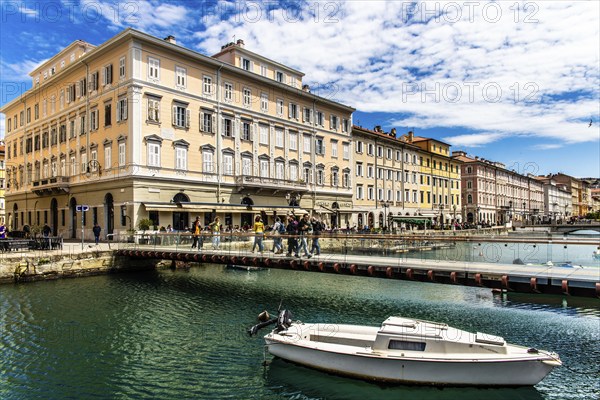 Commercial and residential houses of old families on the Grand Canal in the heart of Borgo Teresiano, Trieste, harbour town on the Adriatic, Friuli, Italy, Trieste, Friuli, Italy, Europe