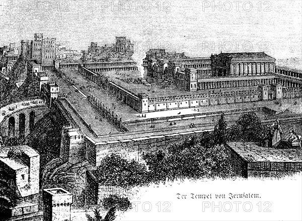 Temple of Jerusalem, Old City, courtyards, various heights, Israel, historical illustration 1880, Asia