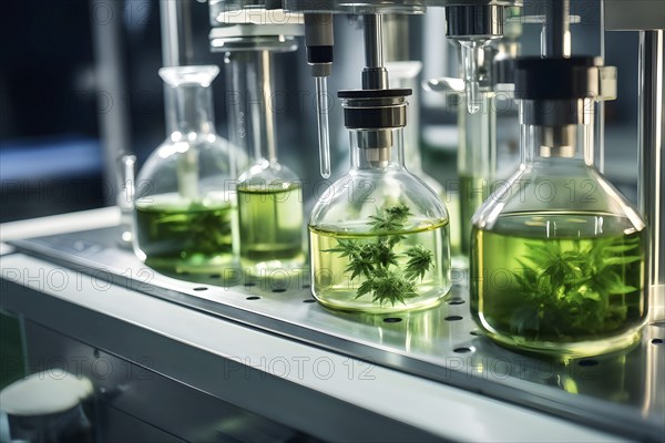 Machine dispensing medical cannabis oil in a laboratory, AI generated