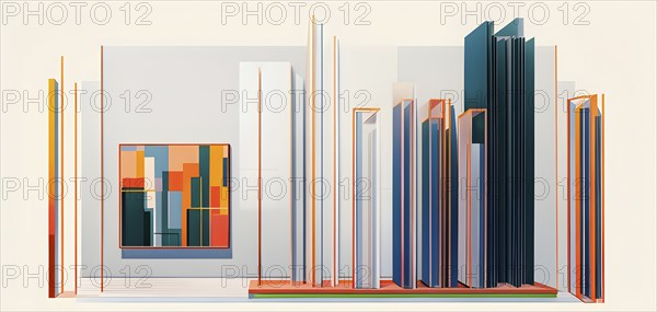 Art gallery with canvas and plastics in a 3D illustration, AI generated