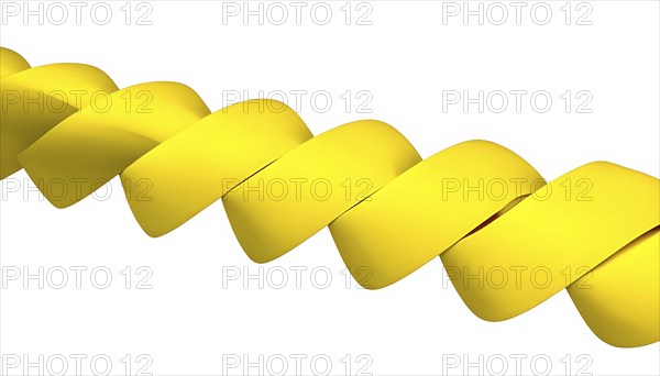 Three dimensional render of yellow spiral ribbon against white background, AI generated