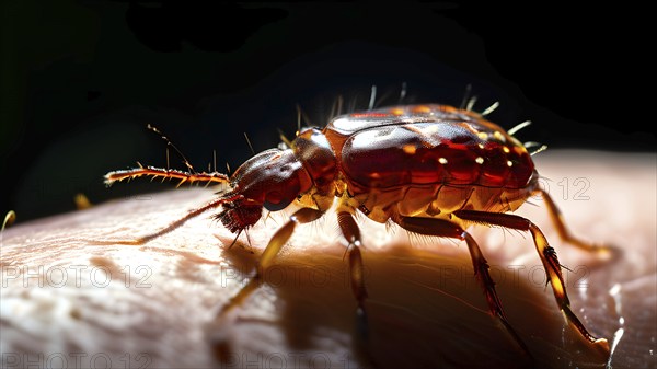 A close up of a riparian forest tick sitting on a human skin, AI generated