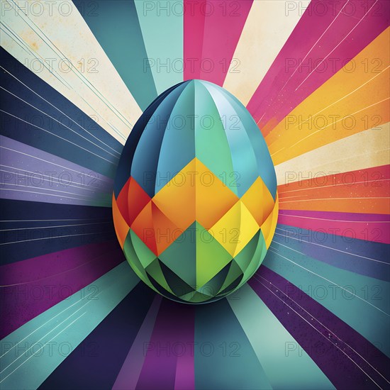 Abstract Easter egg design with geometric patterns, bold colors, and a mix of textures, creating a modern and dynamic look, AI generated