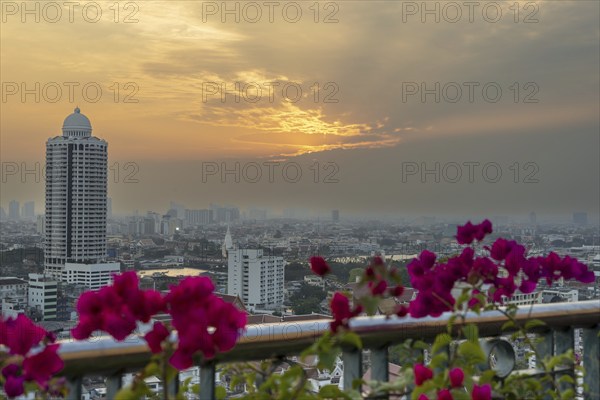 Panorama of the Bangkok skyline at sunset from the Grand China Princess in Chinatown, Thailand, Asia